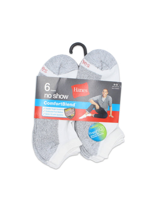 Comfortblend No Show 6Pc White Grey Foot Bottom